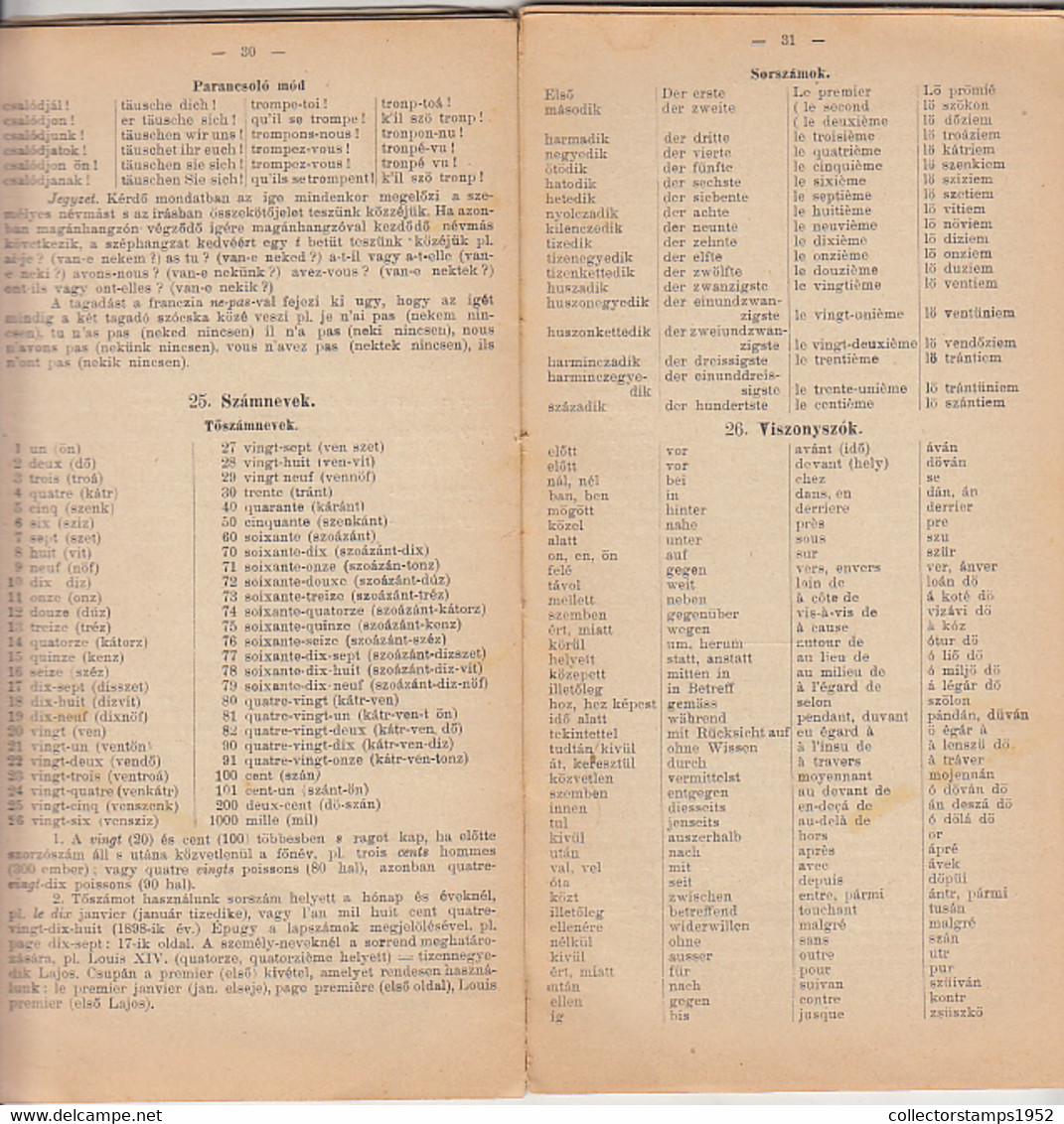 8587FM- FRENCH- HUNGARIAN- GERMAN PRACTICAL CONVERSATION GUIDE, DICTIONARIES, ABOUT 1912, HUNGARY - Wörterbücher