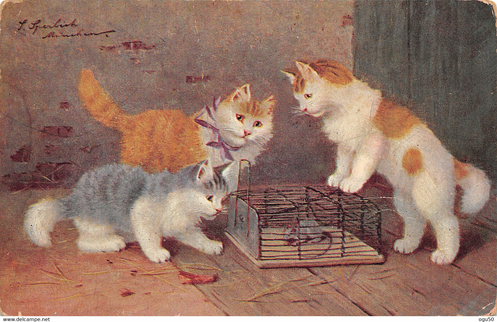 Animaux (Chat) - Trois Chats Et Une Souris - Illustrateur - Cats