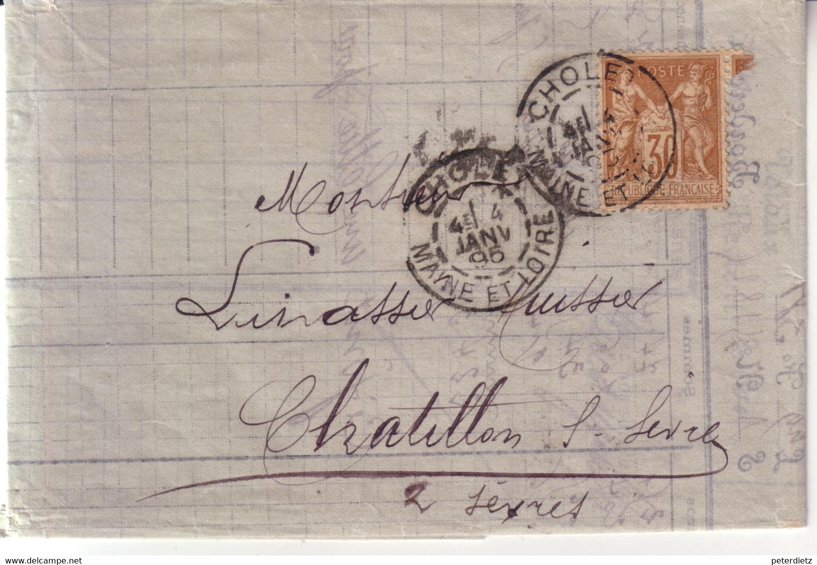 FRANKREICH FRANCE 1896 SAGE 30C/ Mi 64II LETTRE  CHAULET-CHATILLON-S-SEVRE - 1876-1898 Sage (Type II)