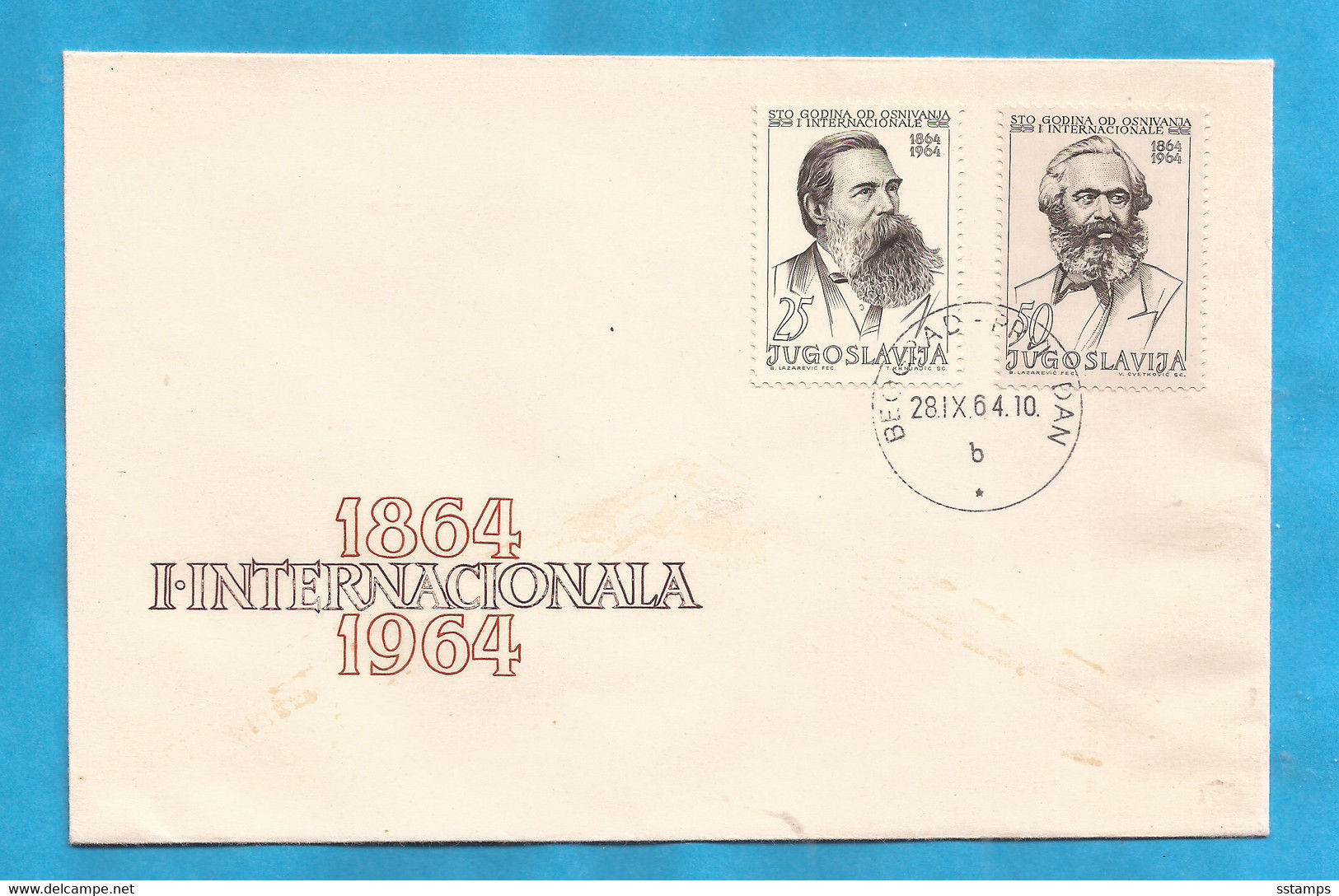 9-21 YU -A  PISMA JUGOSLAVIJA JUGOSLAWIEN 1964 KARL MARX-ENGELS  FDC-SELTEN - Karl Marx