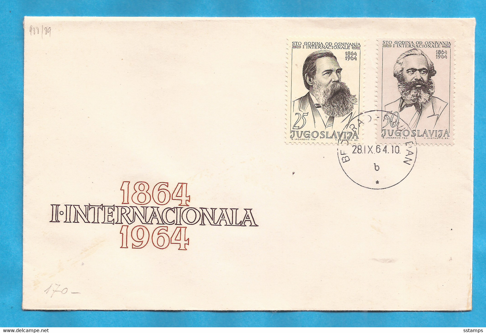 9-21 YU -A  PISMA JUGOSLAVIJA JUGOSLAWIEN 1964 KARL MARX-ENGELS  FDC-SELTEN - Karl Marx