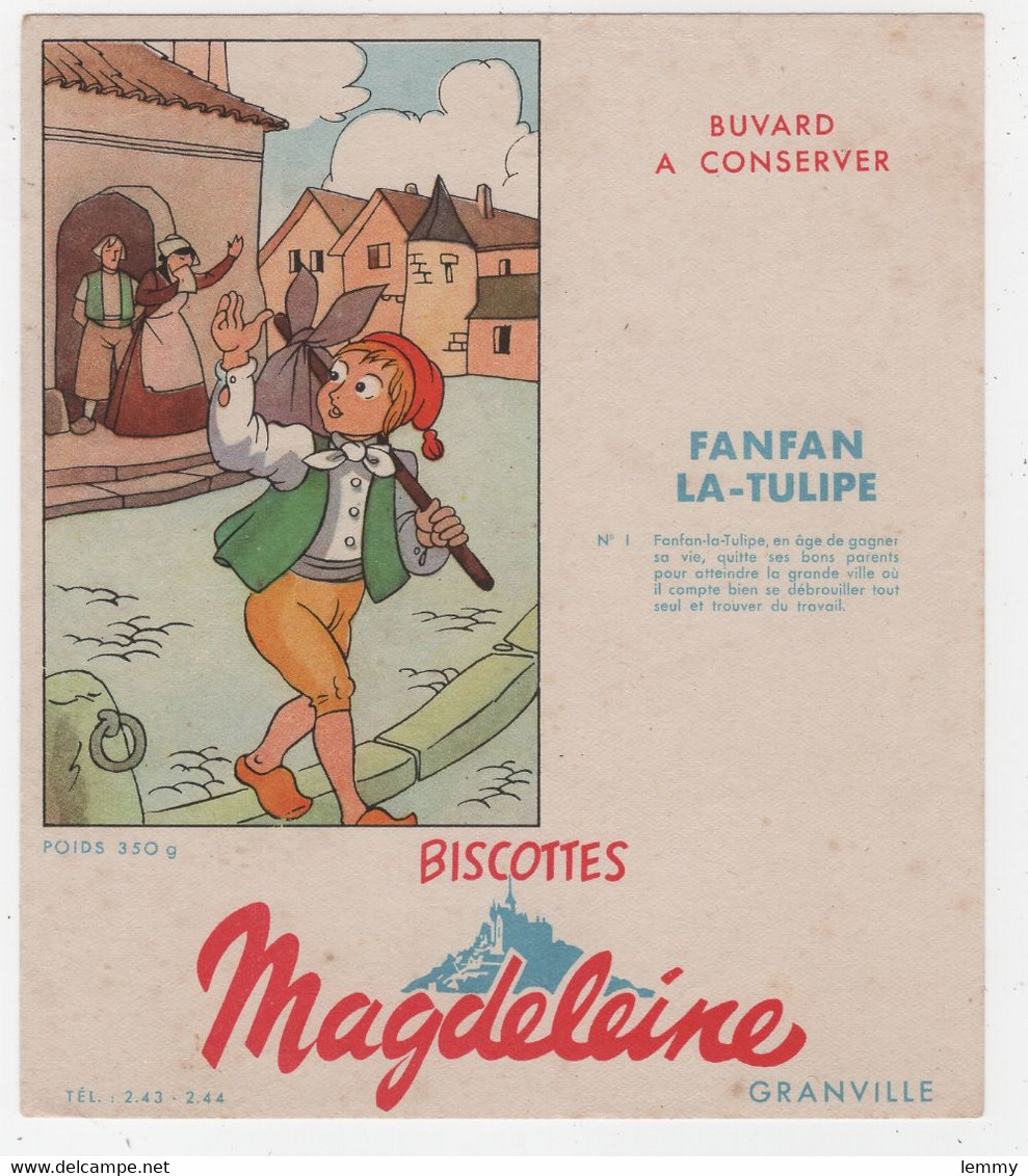 BUVARD ILLUSTRÉ - BISCOTTES  MAGDELEINE - FANFAN LA TULIPE - N° 1 - Alimentaire