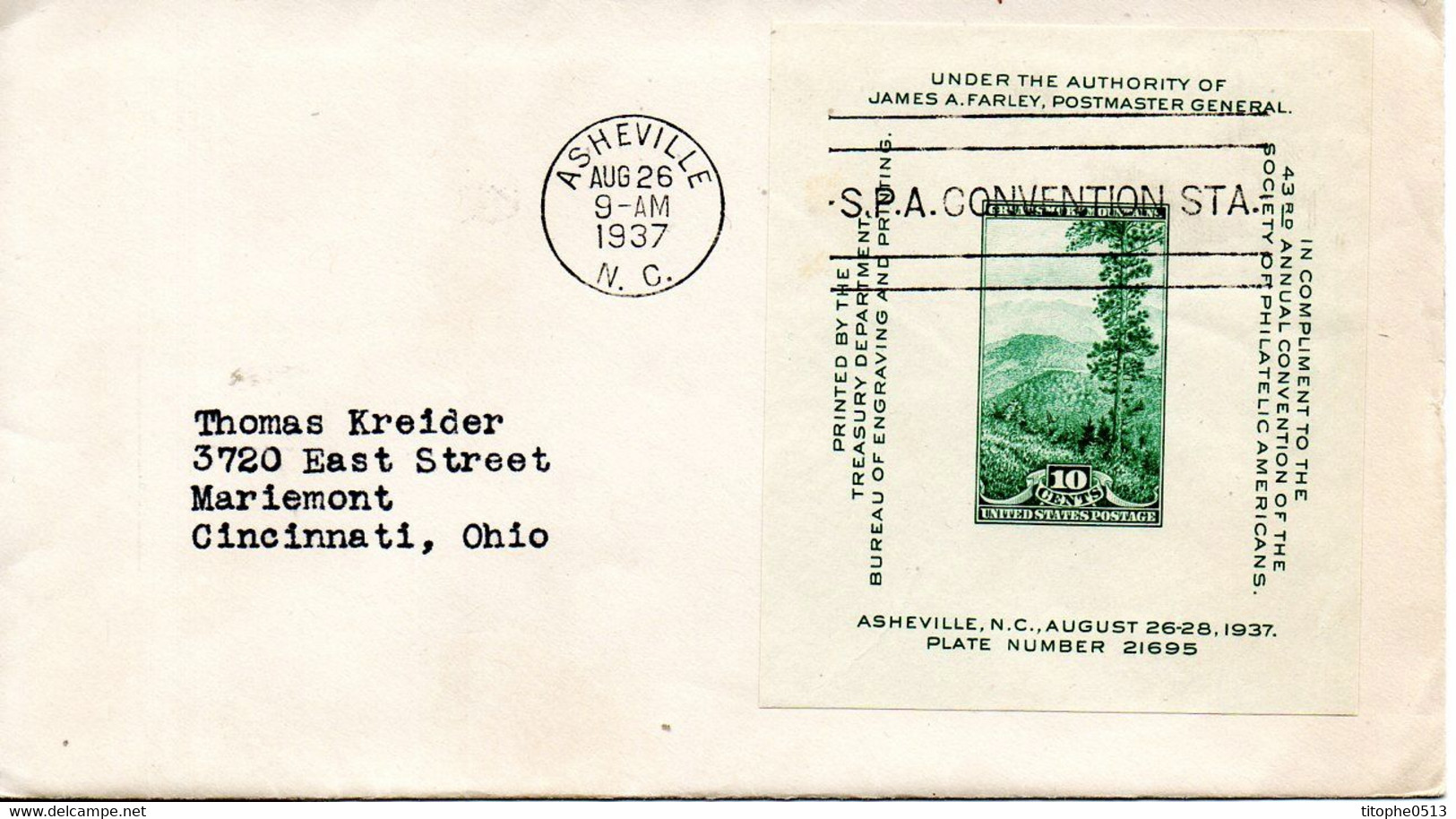 USA. BF 7 De 1937 Sur Enveloppe 1er Jour. Asheville. - 1851-1940