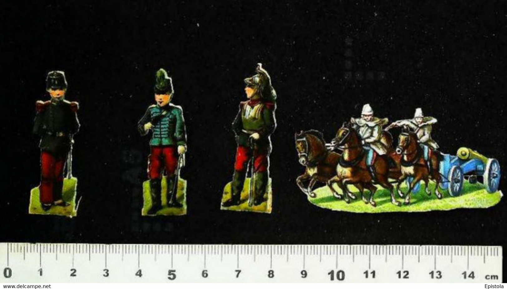 ► Militaria - Lot 3 Enfants Petits Soldats 1 Attelage   - Uniforme Armée Française  Decoupis XIXeme "Victorian Die-cuts" - Enfants