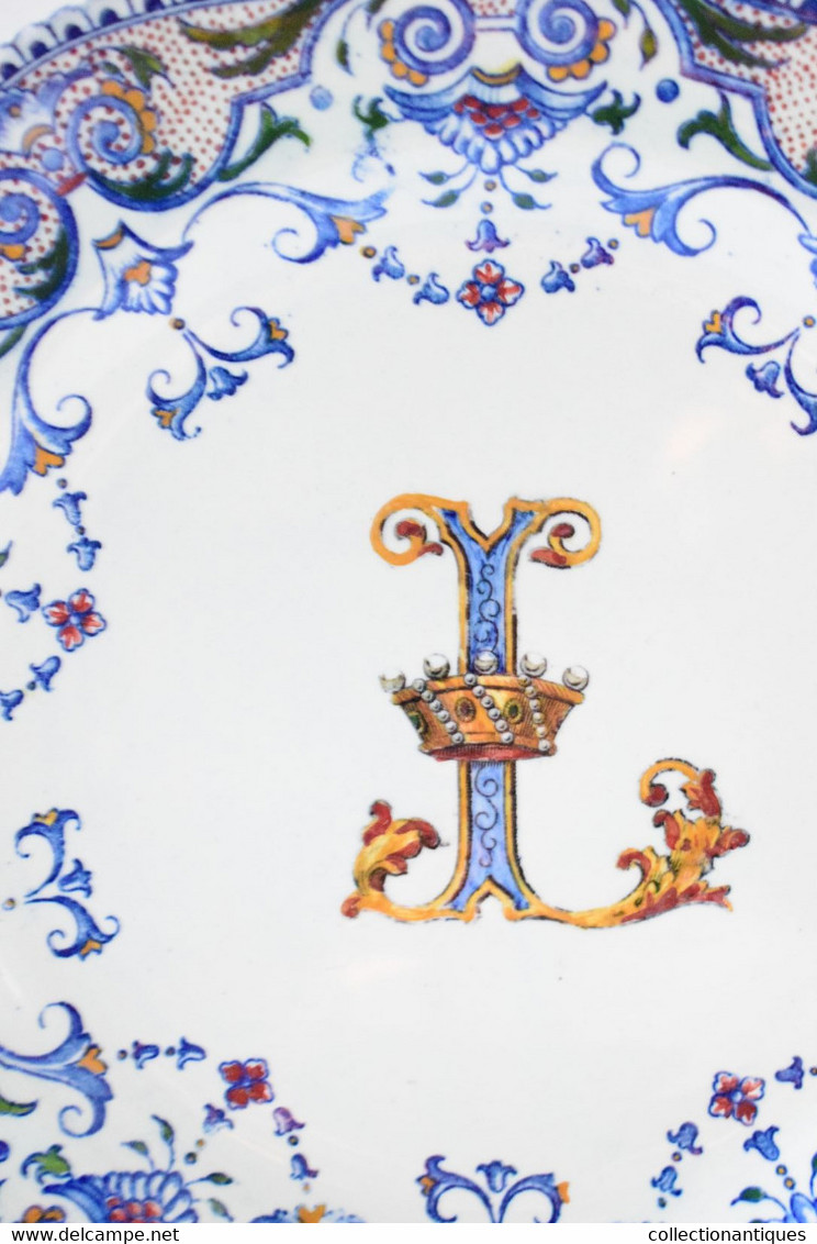 Assiette Monogramme L Avec Couronne De Baron  - Faïence De Gien - Période 1860-1871 - état Parfait - Gien (FRA)