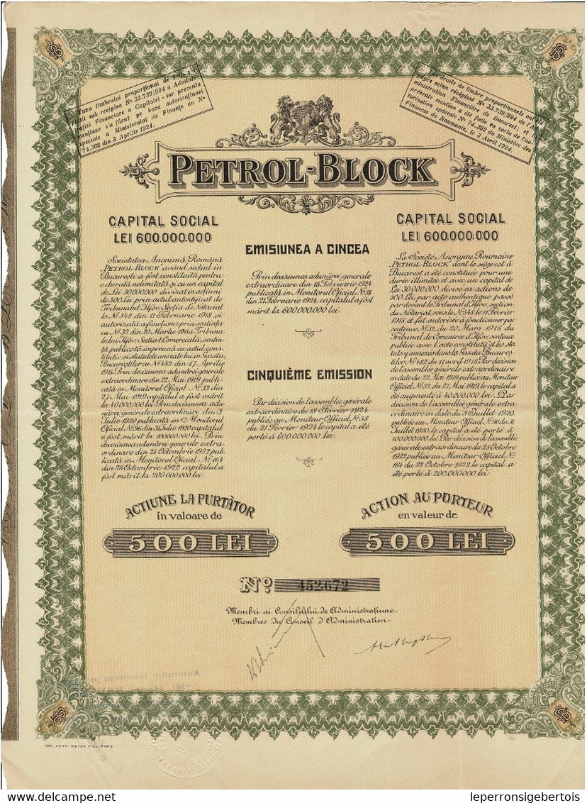 Action Ancienne - Petrol-Block - Société Anonyme Roumaine - Titre De 1924 - Petrolio