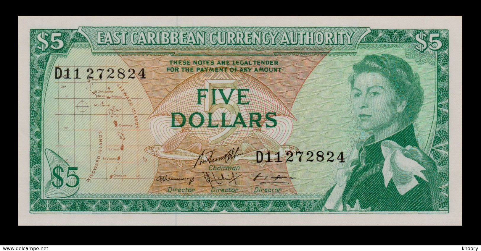 East Caribbean State 1965 5 Dollar UNC P-14/H2 [Serial# 272824] - Qatar