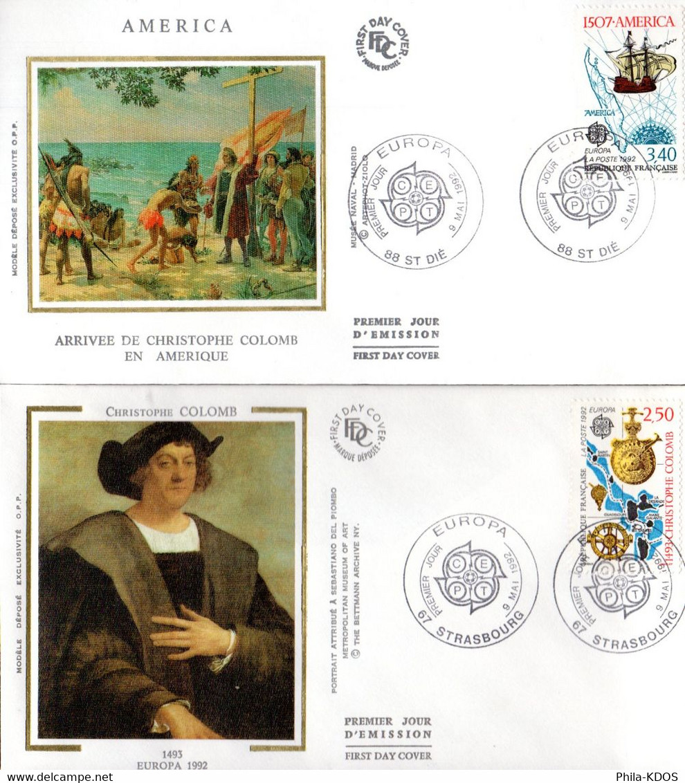 " EUROPA 1992 : CHRISTOPHE COLOMB " Sur 2 Enveloppes 1er Jour Sur Soie N° YT 2746 Parfait état FDC - Christoph Kolumbus