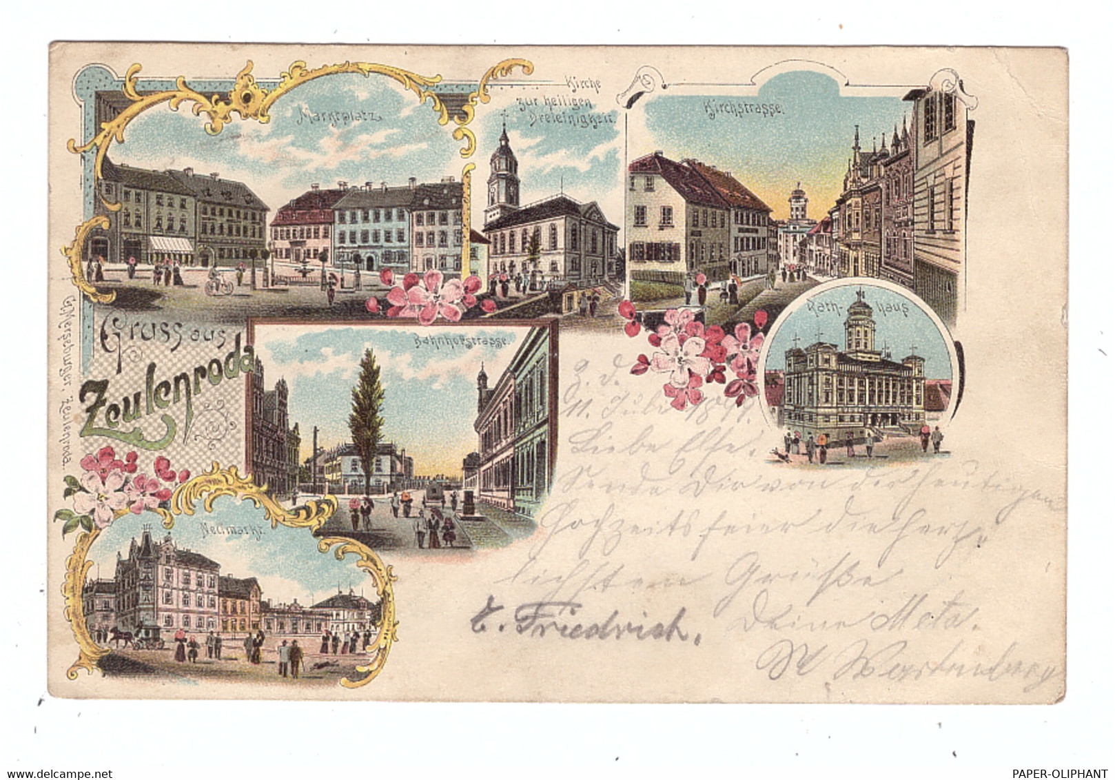 0-6570 ZEULENRODA, Lithographie 1899, Bahnhofstrasse, Kirchstrasse, Neumarkt... - Zeulenroda