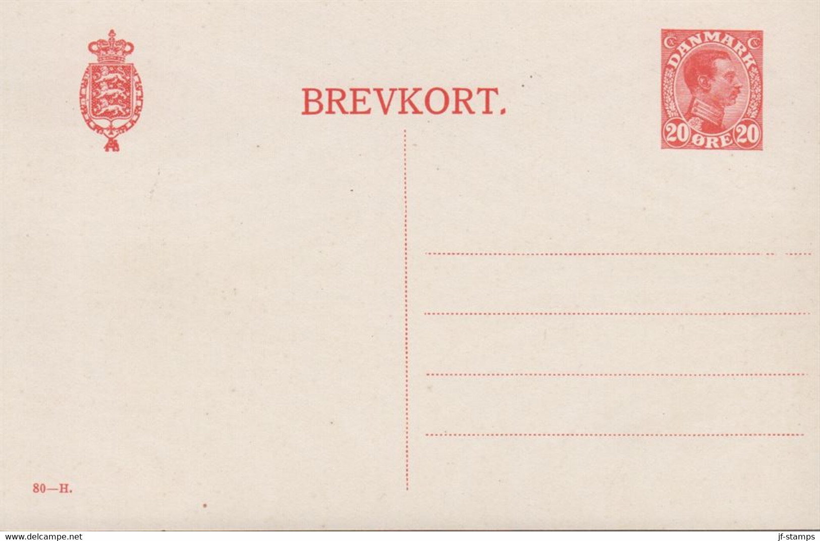 1926. DANMARK. BREVKORT 20 øre Christian X Print 80-H. () - JF420142 - Covers & Documents