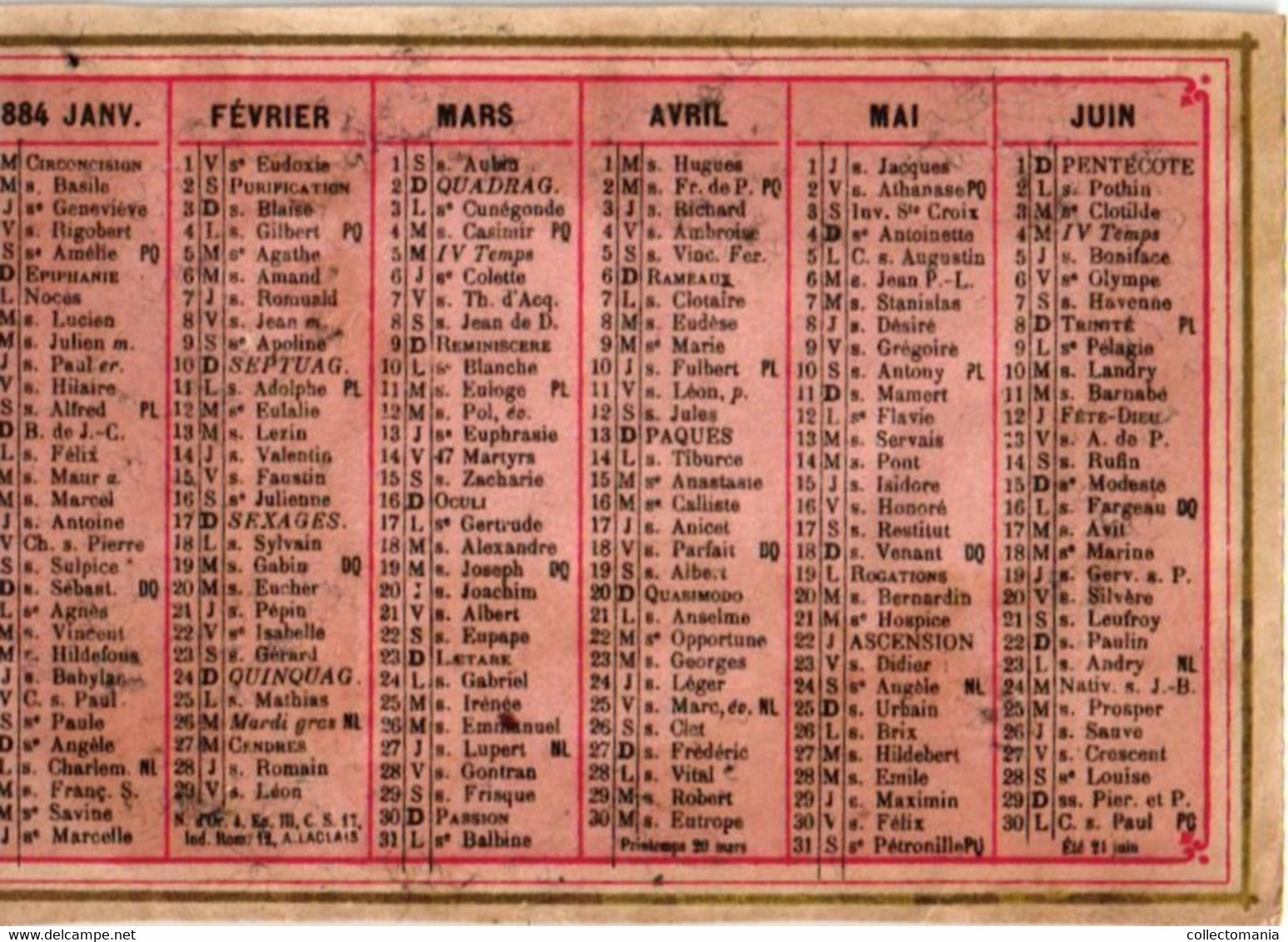 6 Cards Dentifrice De Botot   Pâte Dentifrice Glycérine  Calendrier 1884