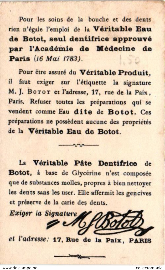 6 Cards Dentifrice De Botot   Pâte Dentifrice Glycérine  Calendrier 1884