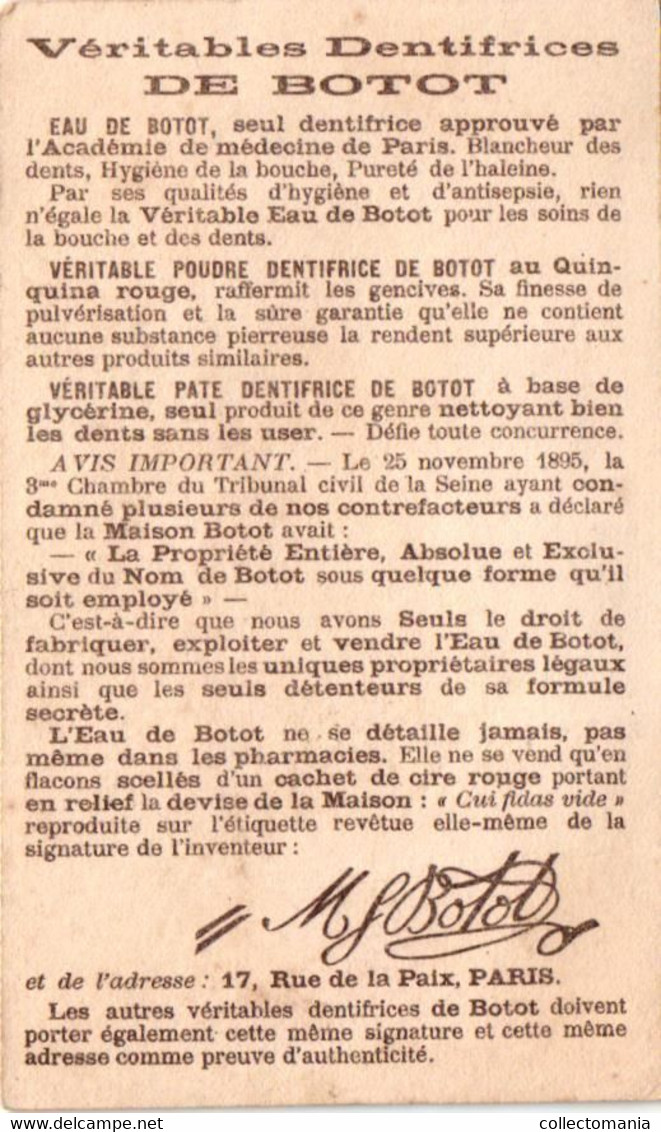 6 Cards Dentifrice De Botot   Pâte Dentifrice Glycérine  Calendrier 1884