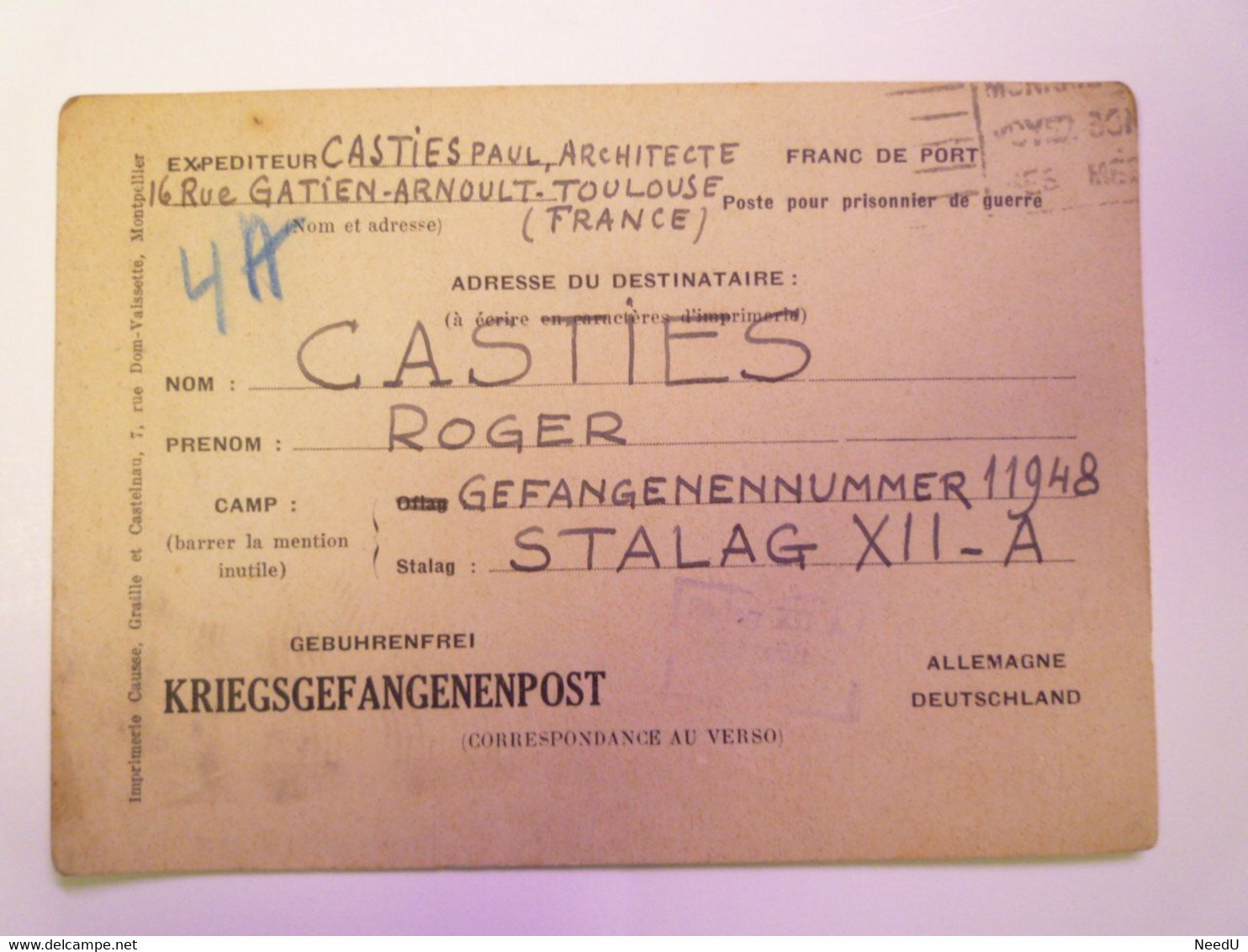 GP 2021 - 103  STALAG XII - A  (LIMBURG Rhénanie)  Kriegsgefangenenpost  1940  XXXX - 1939-45