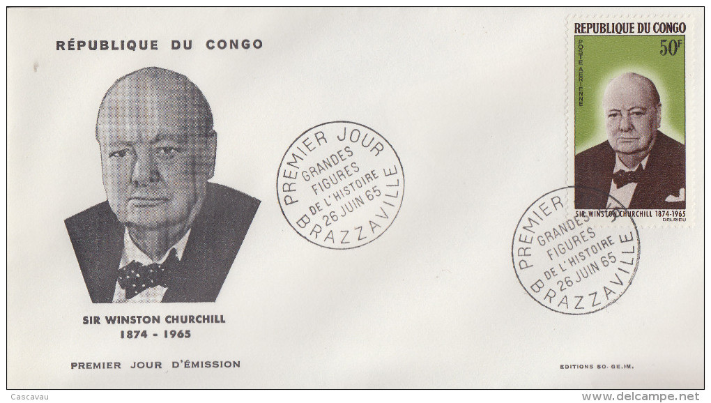 Enveloppe  FDC  1er  Jour   CONGO    Sir   Winston  CHURCHILL    1965 - Sir Winston Churchill