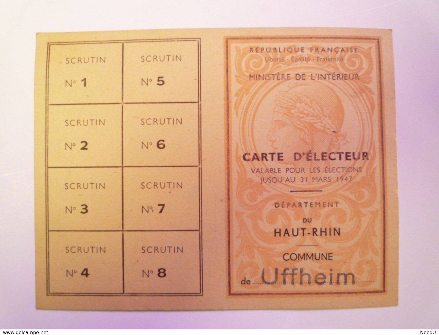 GP 2021 - 109  UFFHEIM  :  CARTE D'ELECTEUR  1946  XXXX - Zonder Classificatie
