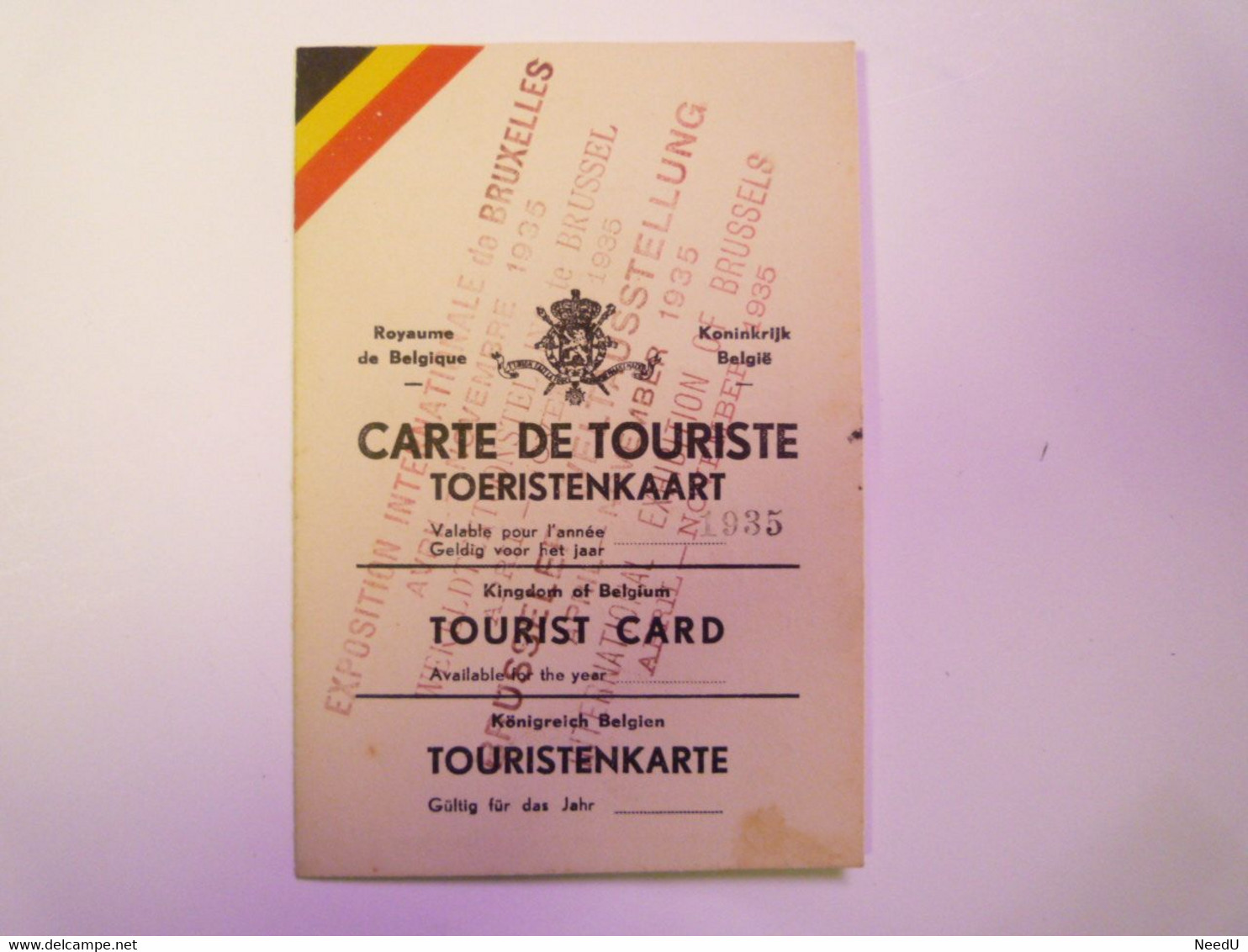 GP 2021 - 111  BELGIQUE  :  CARTE De TOURISTE  1935 Avec Timbre Fiscal   XXXX - Ohne Zuordnung