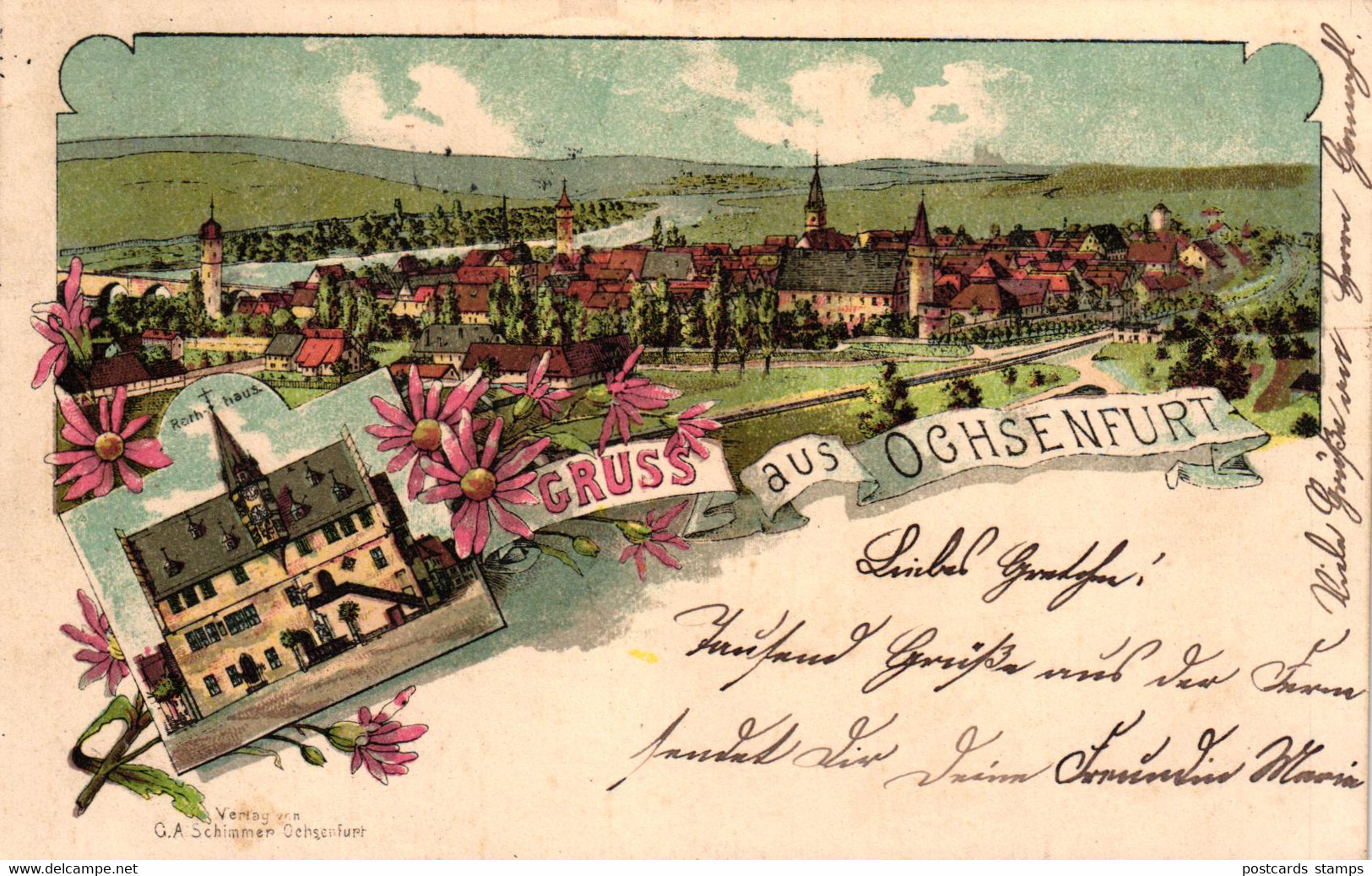 Ochsenfurt, Farb-Litho, 1899 Von Ochsenfurt Nach Gemünden Versandt - Ochsenfurt