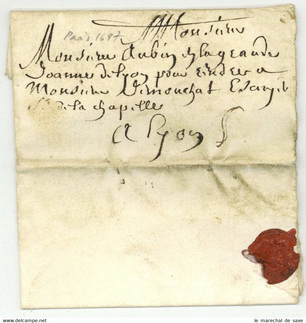 Lettre Taxee 5 Sols Paris Pour Lyon 1697 - ....-1700: Précurseurs