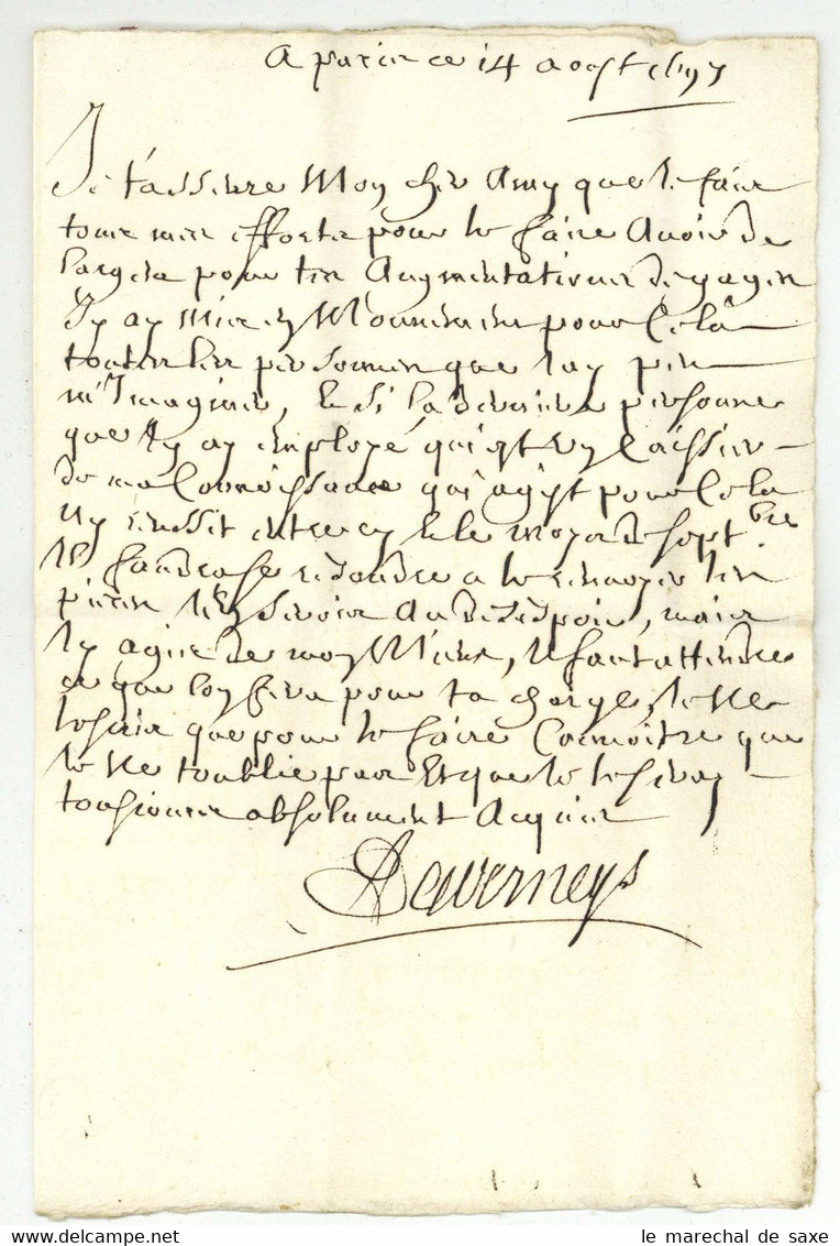 Lettre Taxee 5 Sols Paris Pour Lyon 1697 - ....-1700: Précurseurs