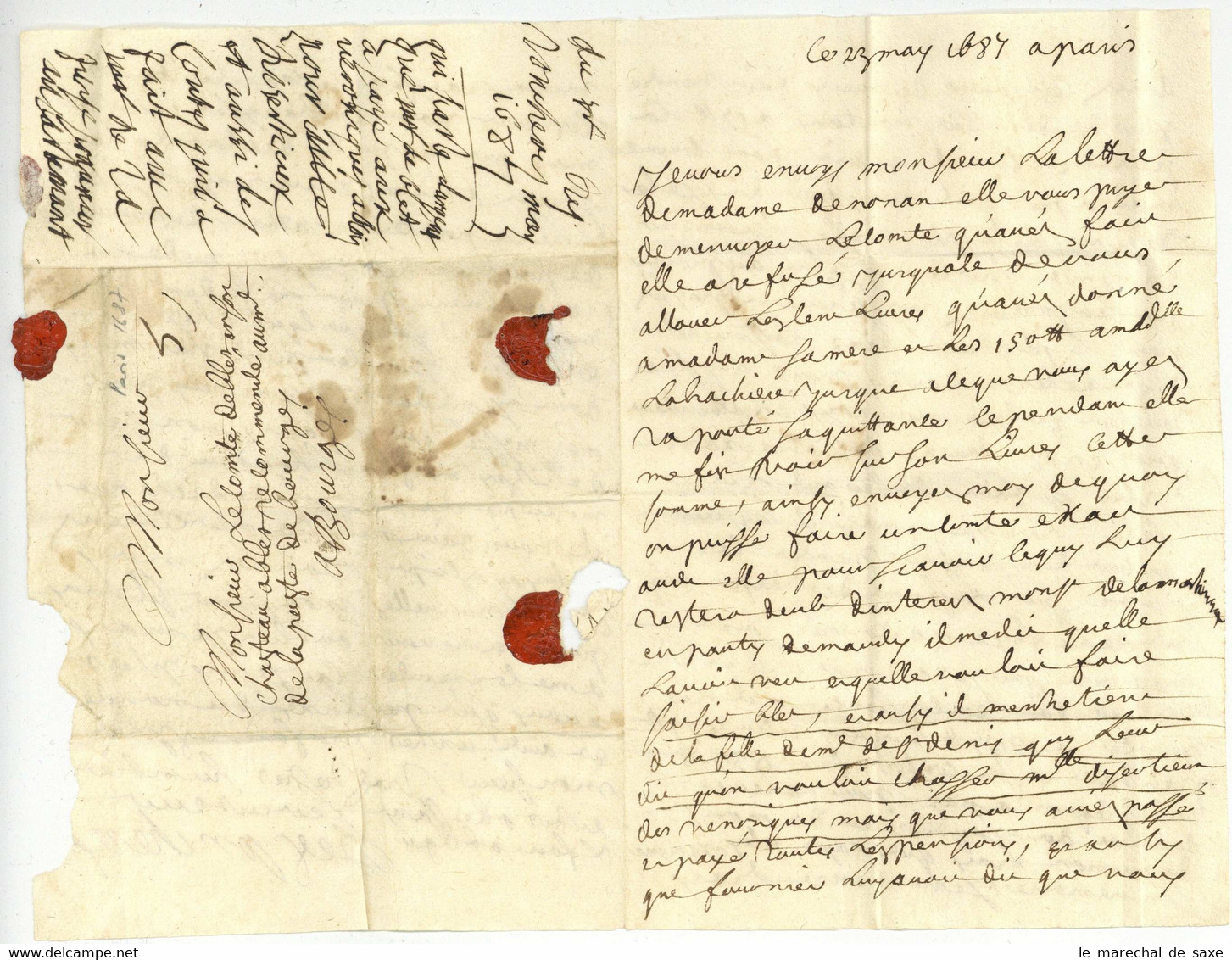 Lettre Taxee 5 Sols Paris Pour Bourges 1687 LAS Des Joncheres - ....-1700: Precursori