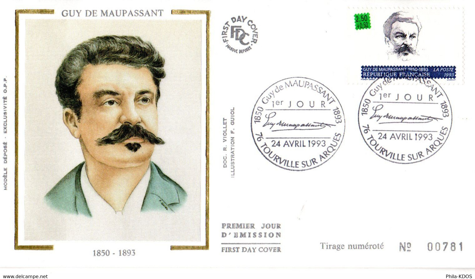 " GUY DE MAUPASSANT " Sur Enveloppe 1er Jour N°tée Sur Soie De 1993. N° YT 2799 Parfait état FDC - Schriftsteller