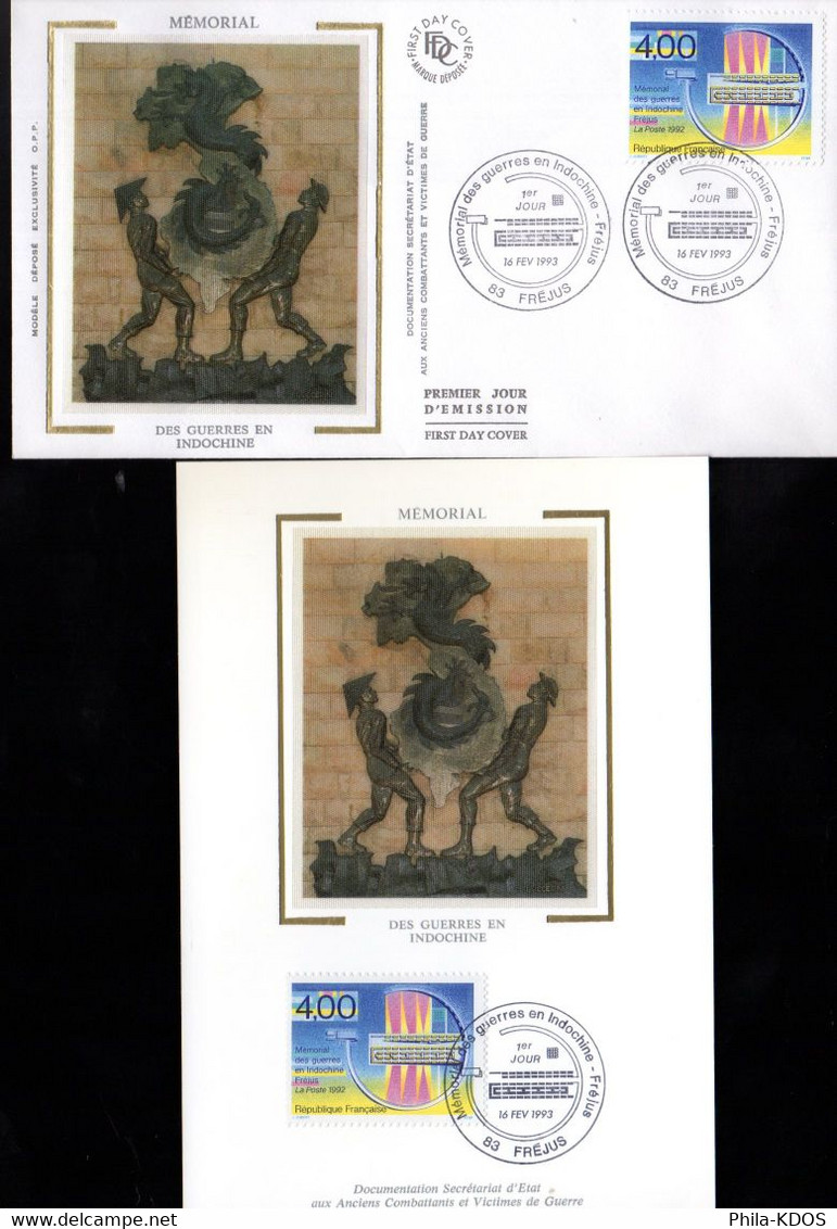 " MEMORIAL DES GUERRES EN INDOCHINE " Sur Carte Maximum Et Enveloppe 1er Jour Sur Soie 1993 N°YT 2791 Parf état CM FDC - Militaria