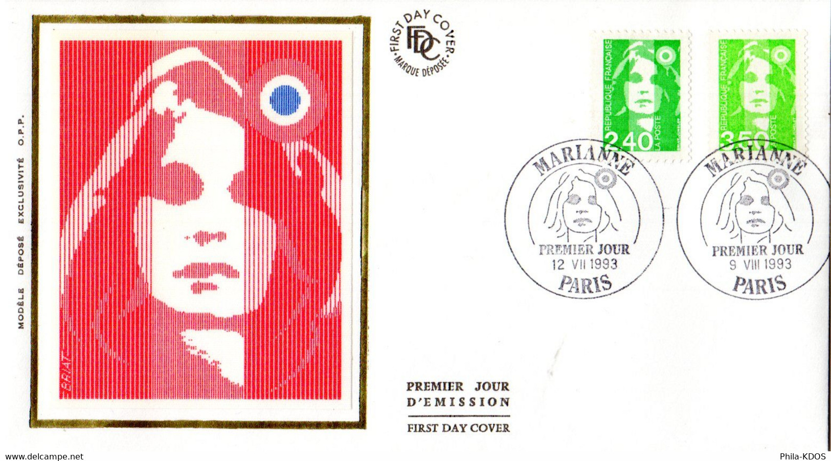 " MARIANNE DU BICENTENAIRE " Sur Enveloppe 1er Jour Sur Soie De 1993 N°YT 2820 1821 Parfait état FDC - 1989-1996 Bicentenial Marianne