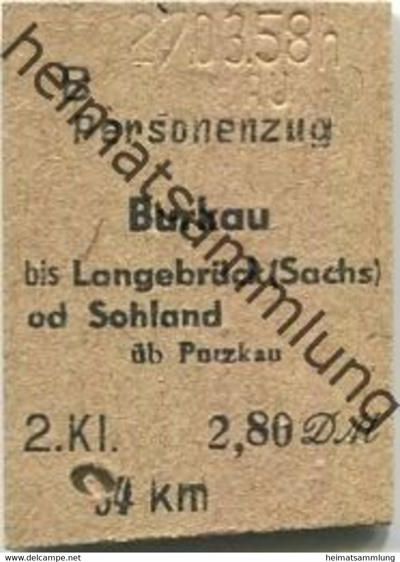 Deutschland - Burkau Bis Langebrück (Sachsen) Oder Sohland über Putzkau - Fahrkarte 1/2 Preis 2. Klasse 1958 - Europe