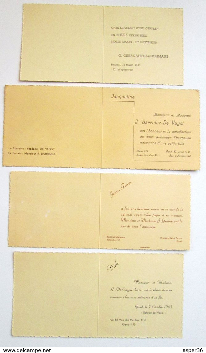 4 Geboortekaartjes / 4 Cartes De Naissances James Pennyless, 1943, 1946 & 1949 - Collections