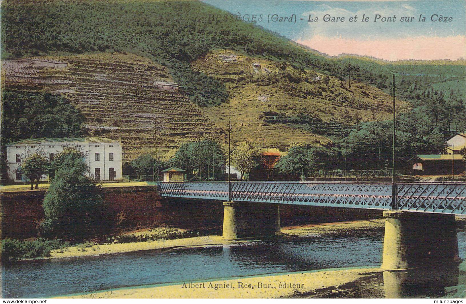 30 GARD La Gare Et Le Pont Sur La Cèze à BESSEGES Carte Colorisée - Bessèges