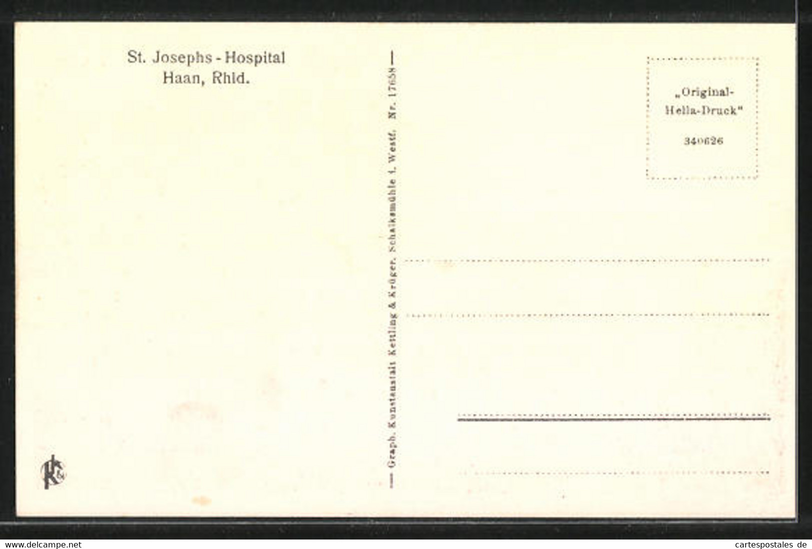 AK Haan / Rheinland, St. Josephs-Hospital, Krankenzimmer III. Klasse - Haan