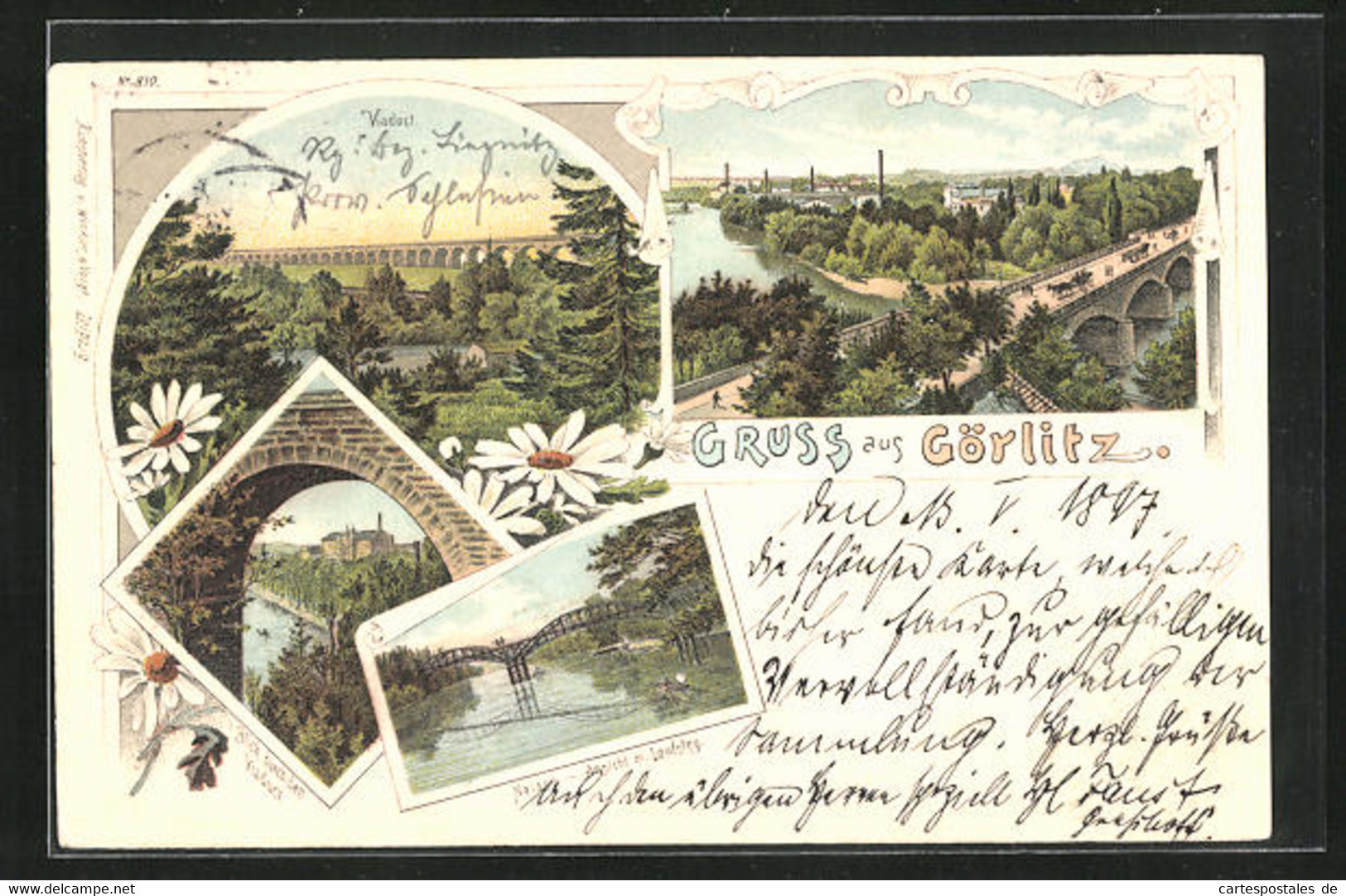 Lithographie Görlitz, Blick Durch Den Viaduct, Teilansicht Der Stadt - Goerlitz