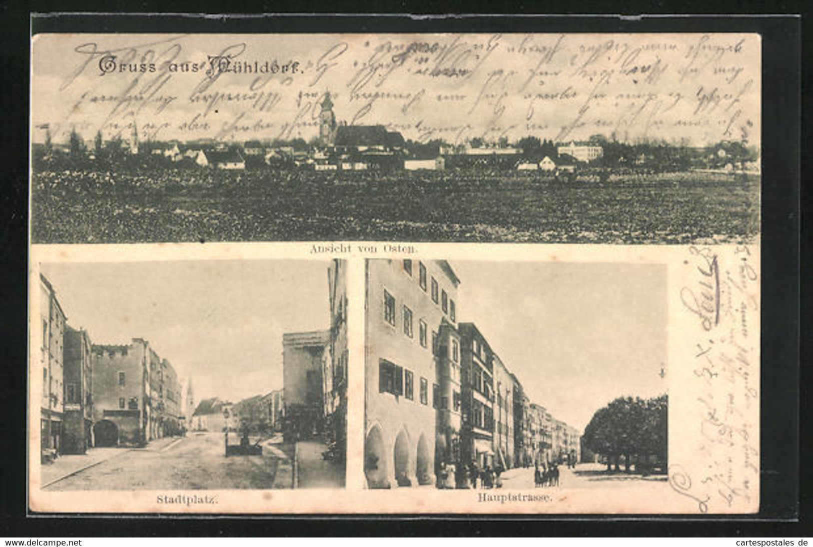 AK Mühldorf, Stadtplatz Mit Kirche, Haupstrasse Mit Gebäudezeile, Ortansicht Von Osten - Muehldorf