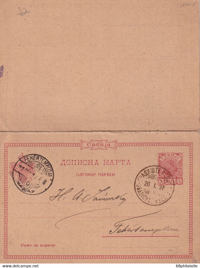 SERBIE 1897 ENTIER POSTAL/GANZSACHE/POSTAL STATIONARY CARTE AVEC REPONSE - Serbia