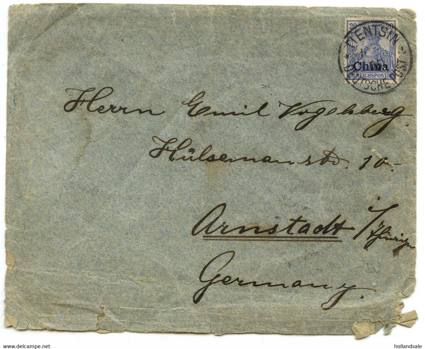 CHINA GERMAN OFFICE - TIENTSIN  1905, March  ? 10. Cover Sent To Arnstadt, Germany. 20pf Opt CHINA. Arriv 25-03 - Storia Postale