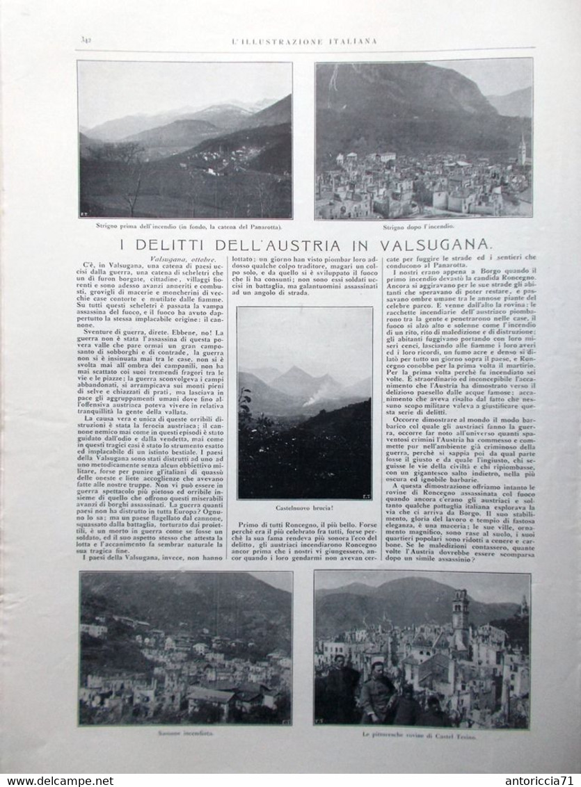 L'illustrazione Italiana 22 Ottobre 1916 WW1 Valsugana Adriatico Farman Gorizia - Weltkrieg 1914-18