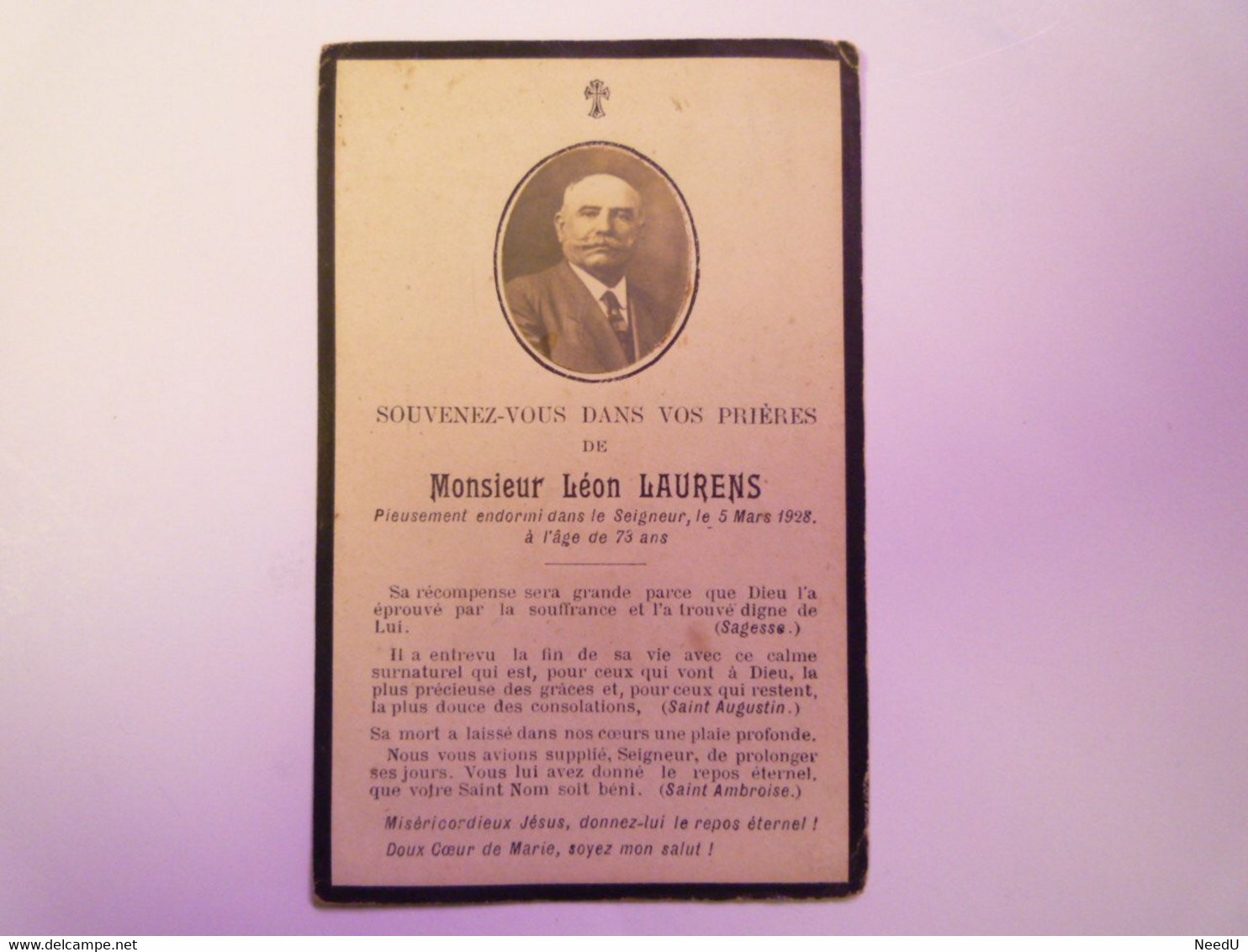 GP 2021 - 118  FAIRE-PART De Décès De Léon LAURENS  (5 Mars 1928 à L'âge De 73 Ans)   XXXX - Overlijden