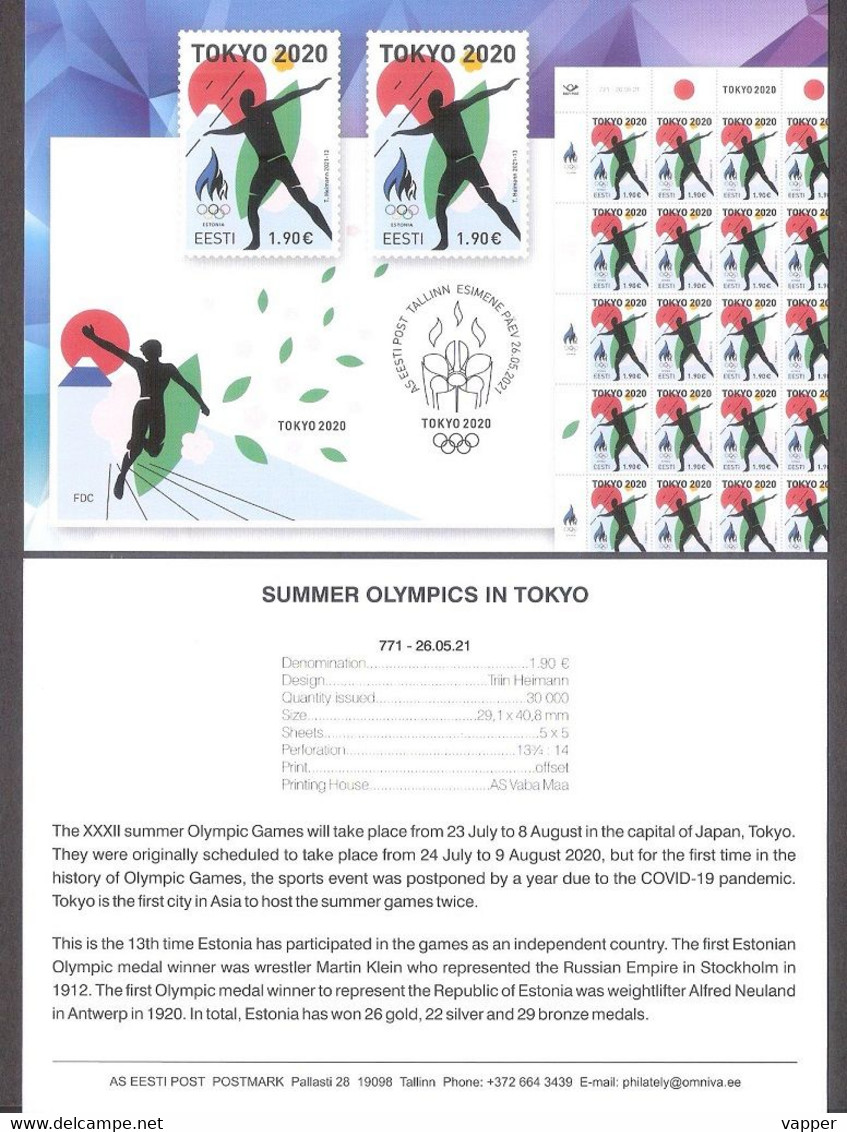 Summer Olympic Tokyo 2021 Estonia Stamp Presentation Card (engl) Mi 1015 - Sommer 2020: Tokio