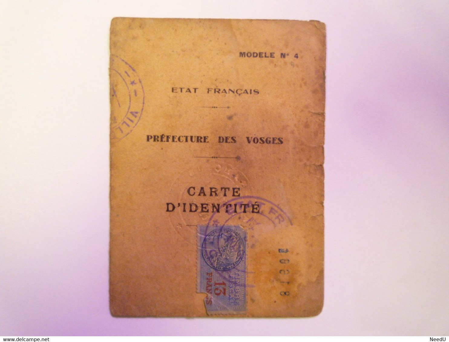 GP 2021 - 129  Carte D'identité De Français  -  Préfecture Des VOSGES  1943 Avec Timbre Fiscal Vélocipède   XXXX - Zonder Classificatie