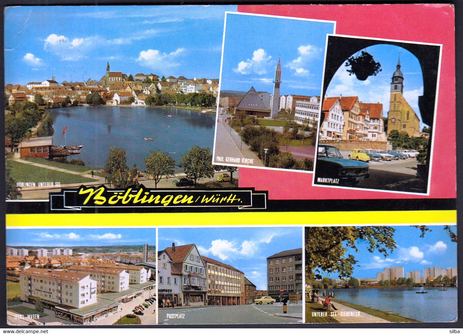 Germany Boeblingen 1974 / Böblingen / Württ. / Multi View, Lake, Church, Square, Car VW Beetle, Rowing Boats - Böblingen