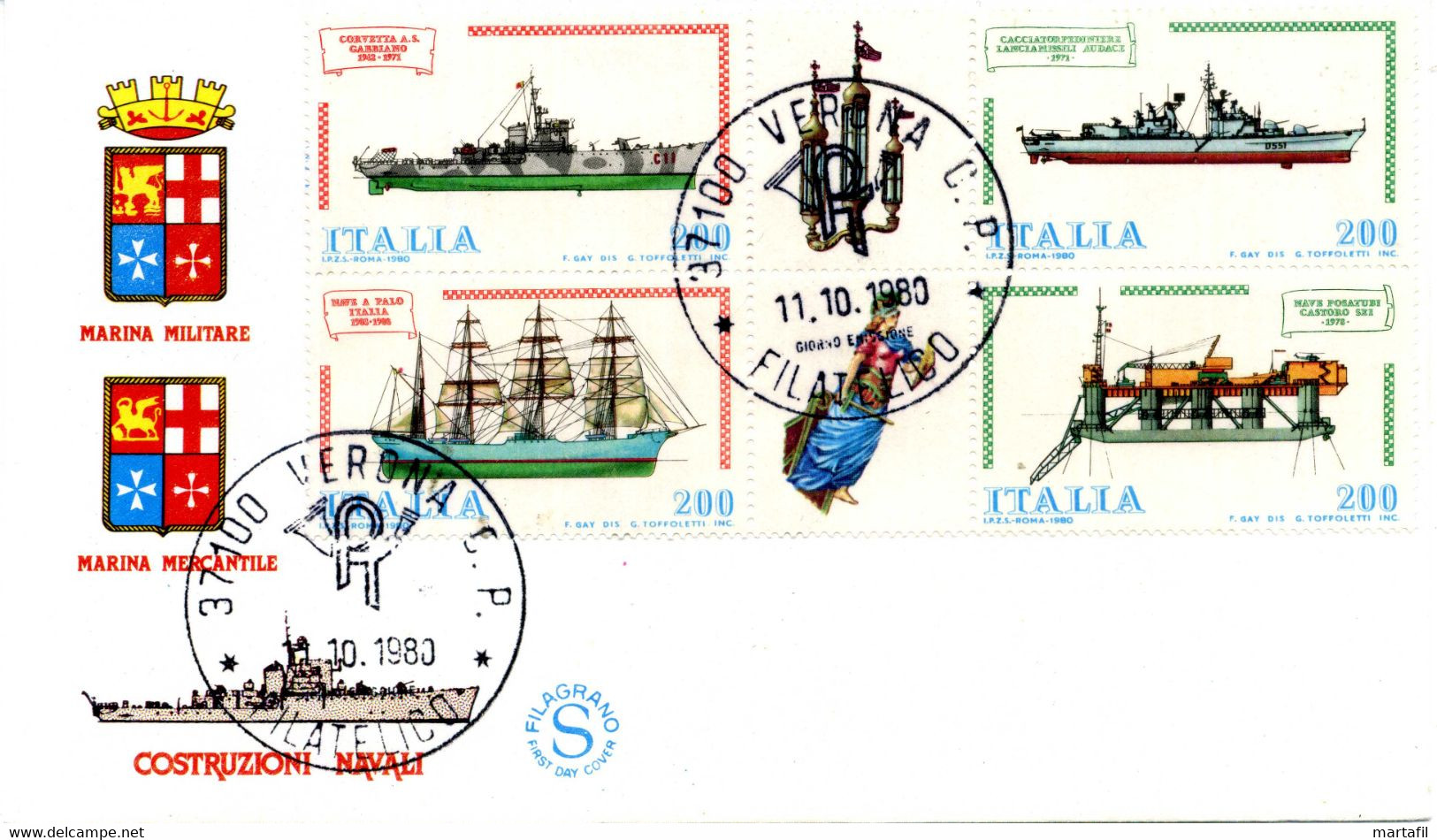 1980 FDC Costruzioni Navali Italiane In Blocco - FDC