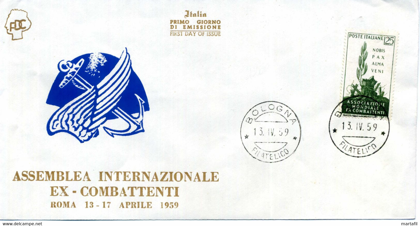 1959 FDC 1° Assemblea Dell'Associazione Mondiale Ex Combattenti - FDC