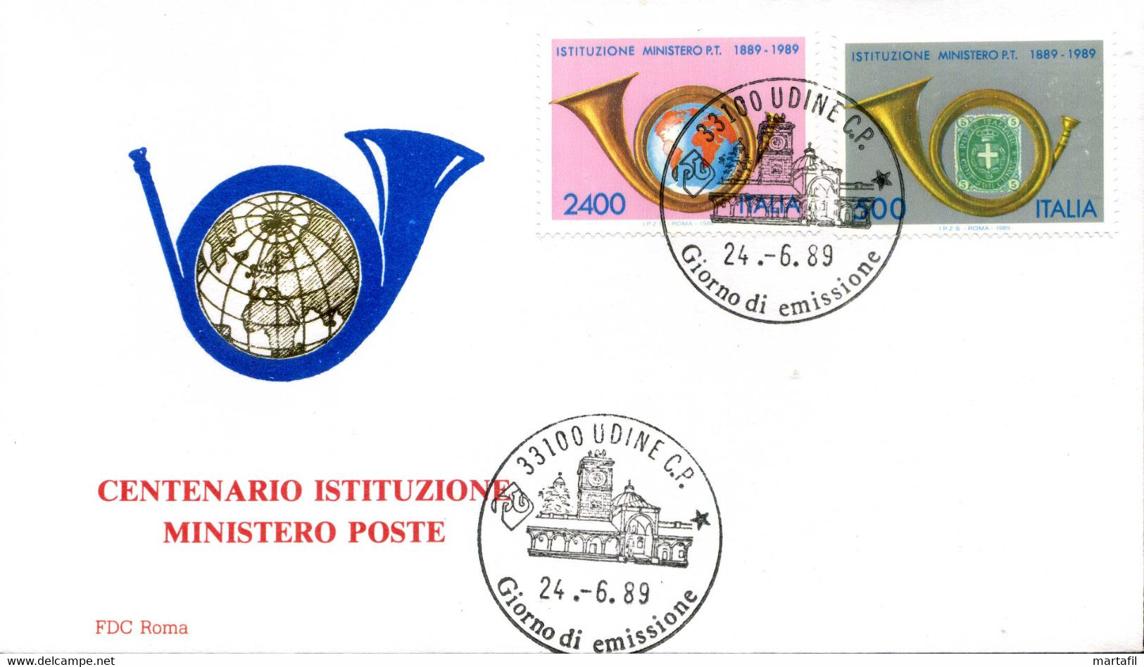 1989 FDC Centenario Istruzione Del Ministero Delle Poste E Delle Telecomunicazioni - FDC