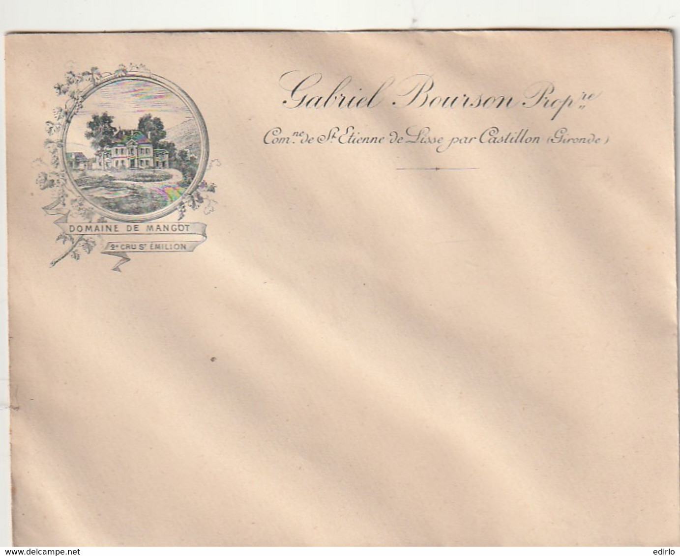 ***  Enveloppe Illustrée Gabriel Bourson DOMAINE DE MANGOT Cru St Emilion - 1900 – 1949