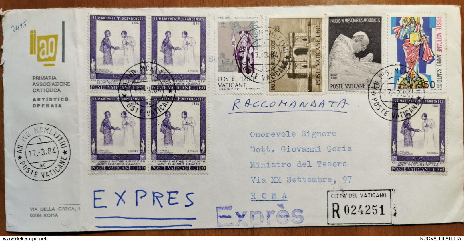 VATICANO RACCOMANDATA ESPRESSO BUSTA DA ARTISTICO OPERAIA - Priority Mail