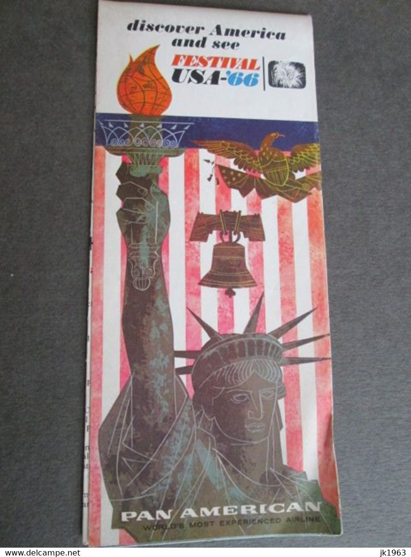 DISCOVER AMERICA AND SEE, FESTIVAL USA 1966, PAN AMERICAN, TIME TABLE AND FLIGHT MAP IN CITIES - Horaires
