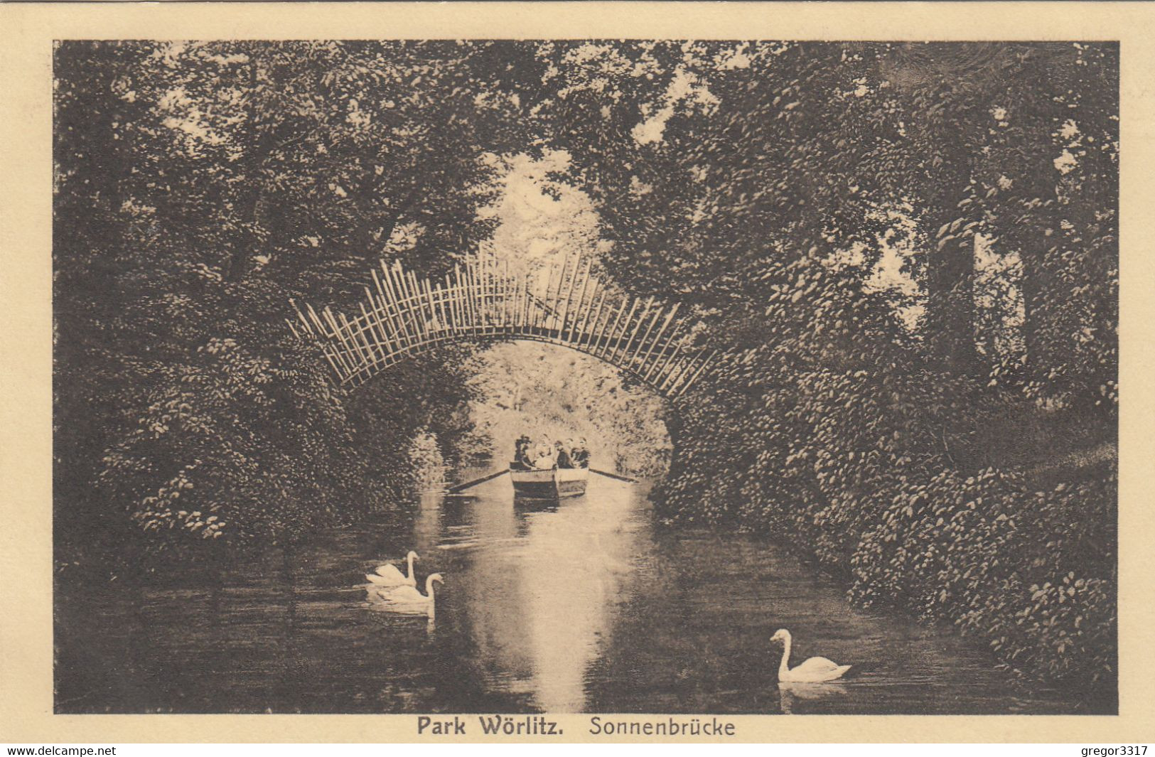 5495) Park WÖRLITZ - SONNENBRÜCKE - Ruderboot U. Schwäne ALT     - Hotel Eichenkranz - Emil Dittrich - ALT ! - Woerlitz