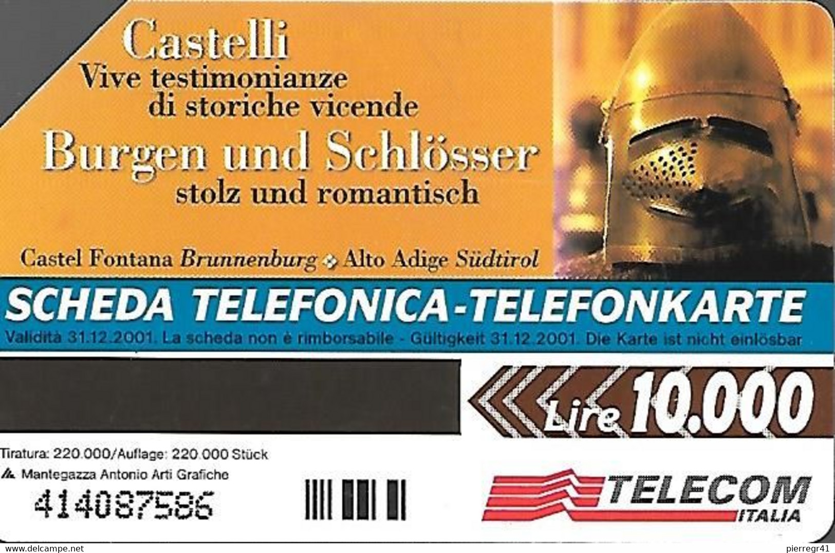 CARTE -ITALIE-Serie Pubblishe Figurate AA-Catalogue Golden-10000L/31/12/2001-N°81-Man-Castel Fontana -Utilisé-TBE- - Öff. Vorläufer