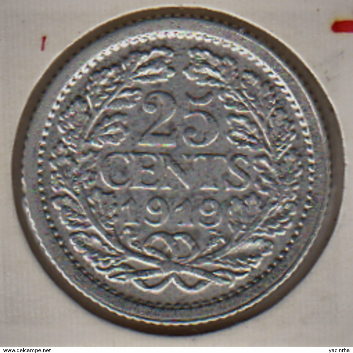 @Y@    Nederland  25 Cent   Wilhelmina 1919       (5232)   XF / PR - 2.5 Centavos